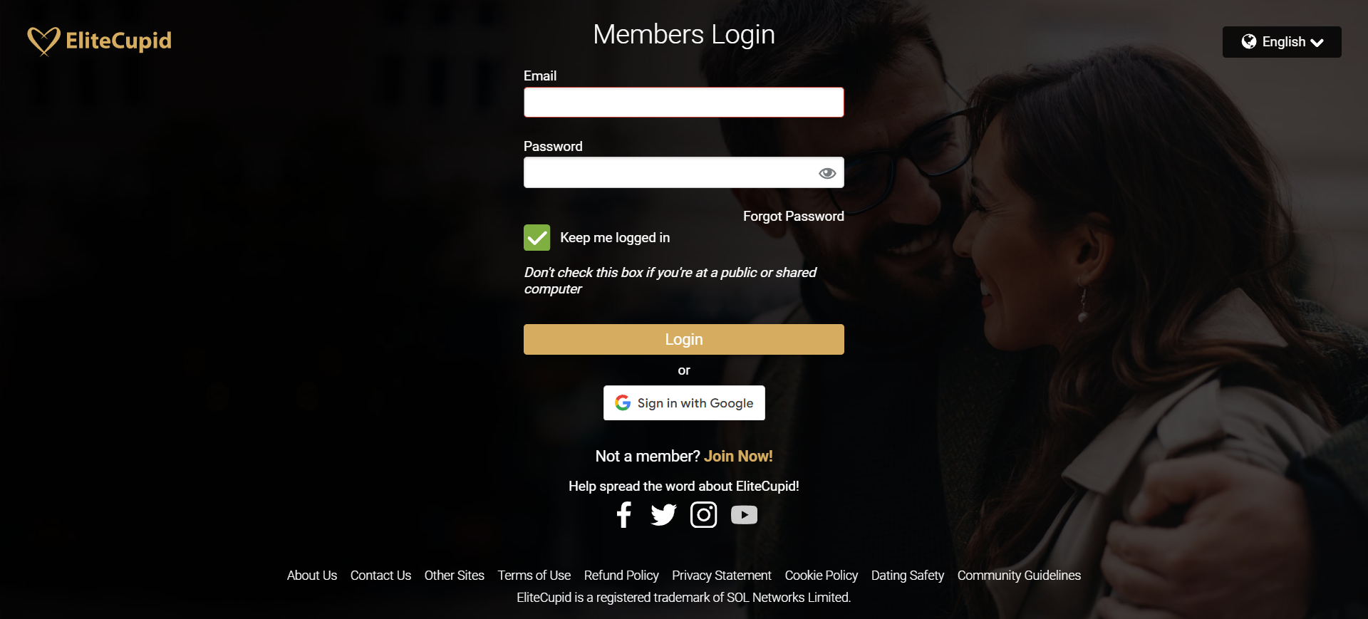 A screenshot of a dating site login page featuring fields for username and password, along with a login button.