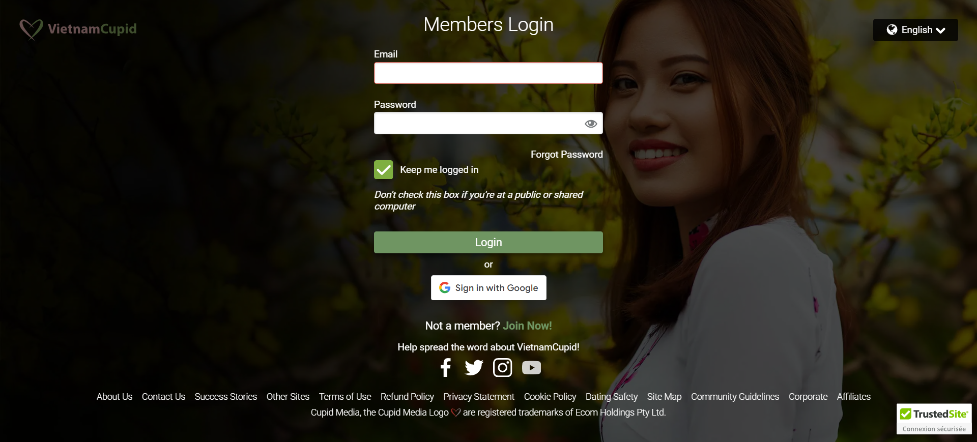 A woman smiles confidently while standing in front of a login screen, showcasing a positive attitude towards technology.