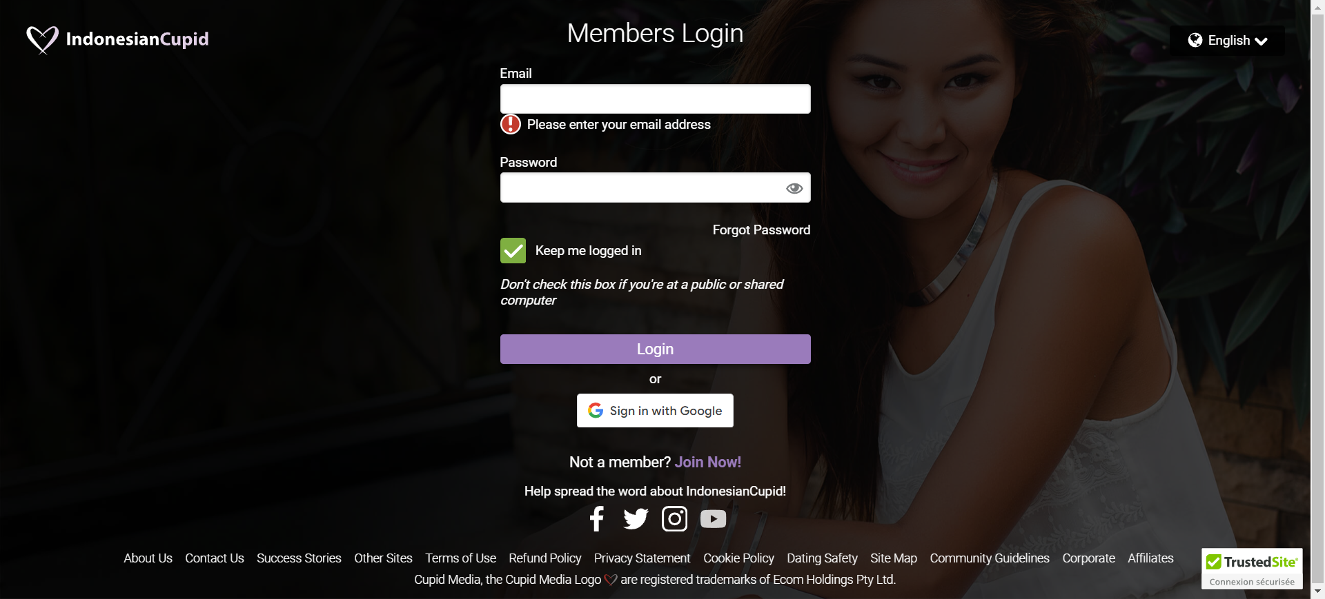 A smiling woman is positioned in front of a login page, reflecting enthusiasm and approachability in a digital environment