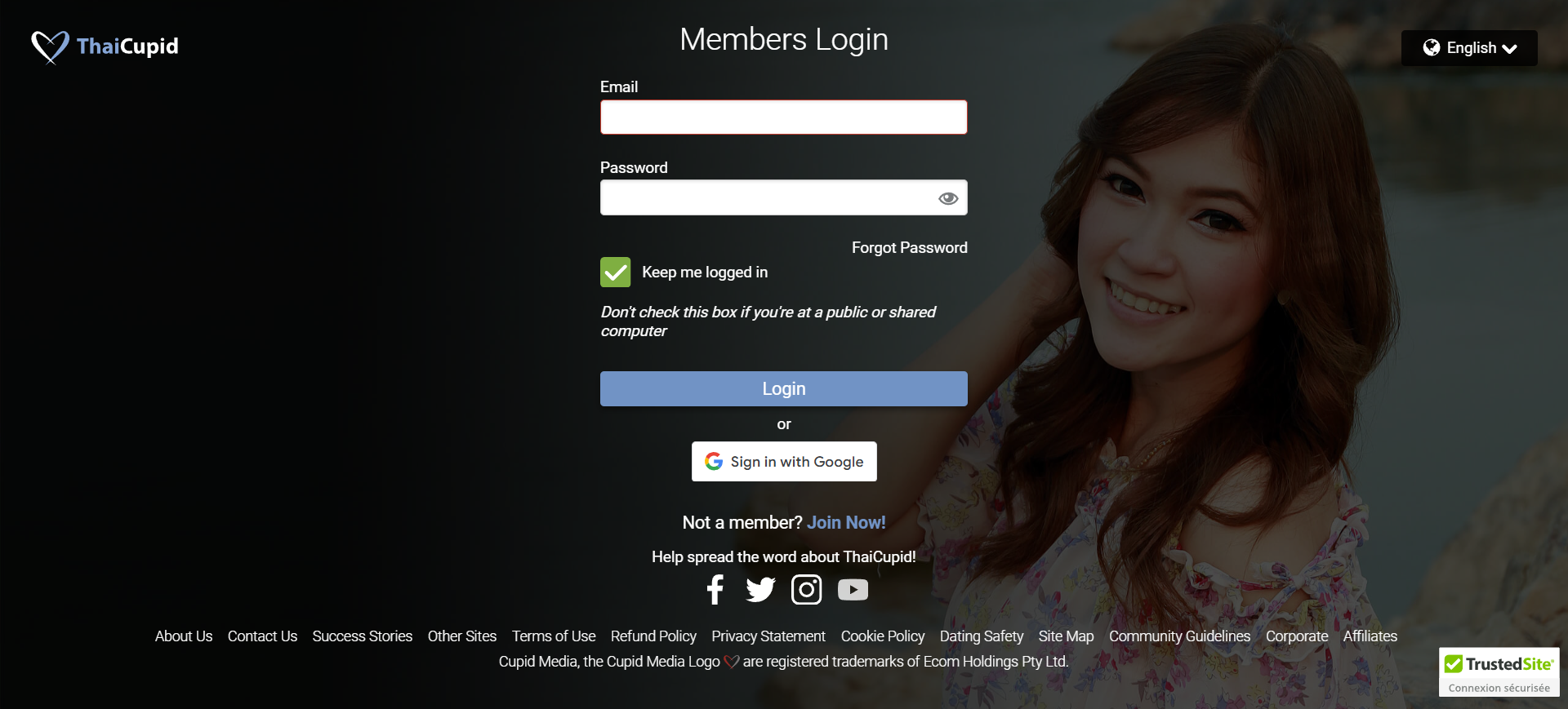 A woman smiles confidently while standing in front of a login screen, showcasing a positive user experience.