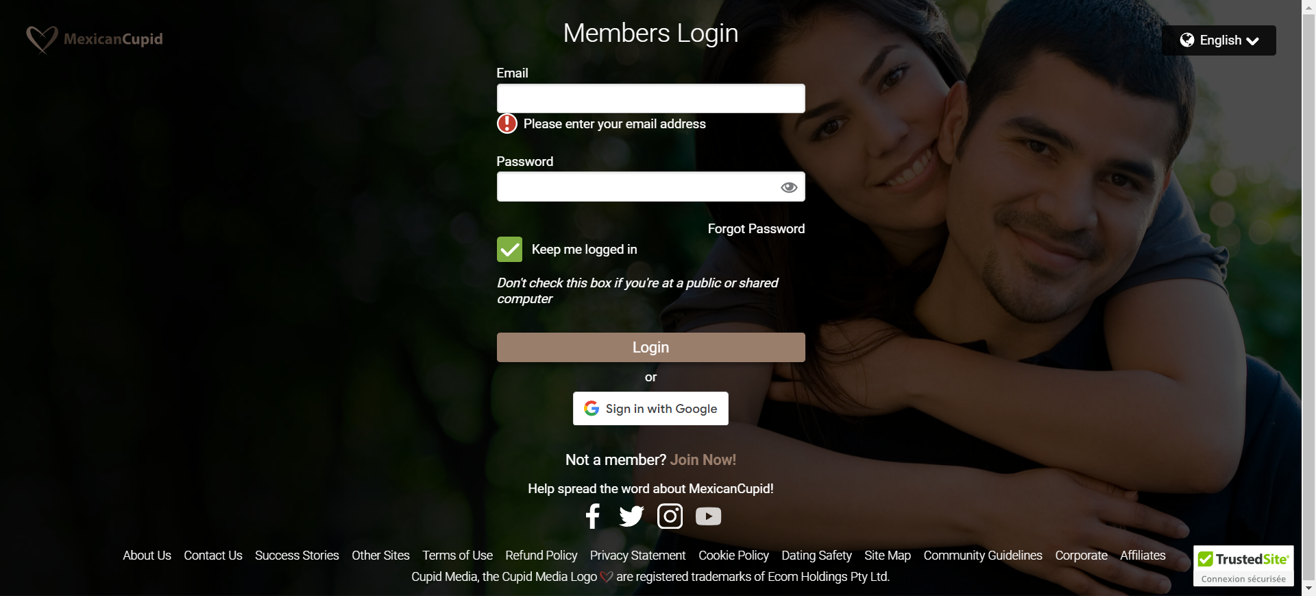 An image depicting a couple in a warm hug, representing romance and companionship on a dating platform.
